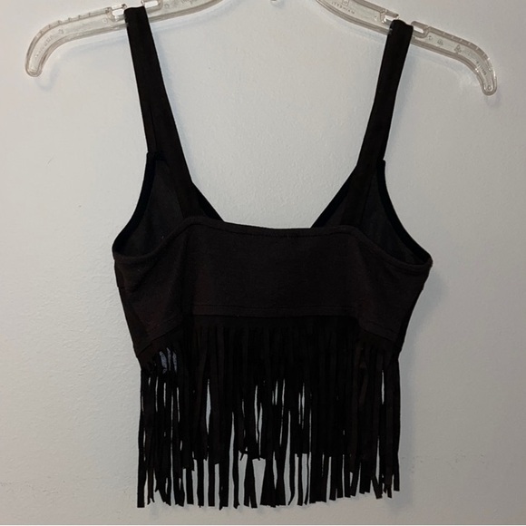 Topshop Black Fringe Crop Top - Picture 2 of 3